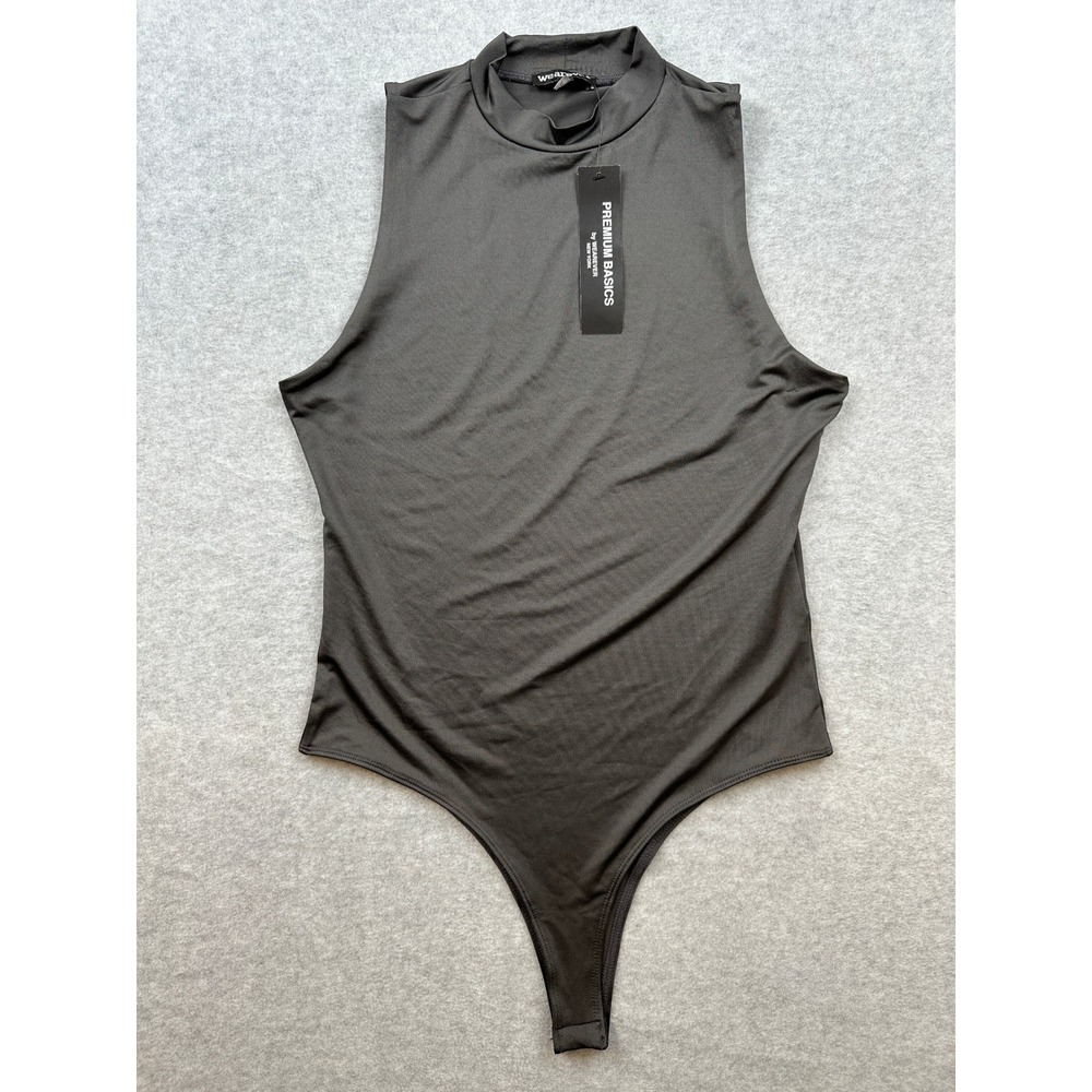 Wearever Premium Basics Womens XL Sleeveless Mock Neck Bodysuit Charcoal Gray